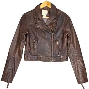 LEVI’S WOMEN'S BROWN PREMIUM LAMB LEATHER JACKET – RARE – ZIP CUFFS – SIZE S